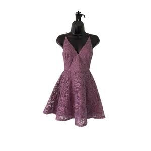 Lulus Small Purple Just Us Tonight Embroidered Strappy Party Mini Dress New